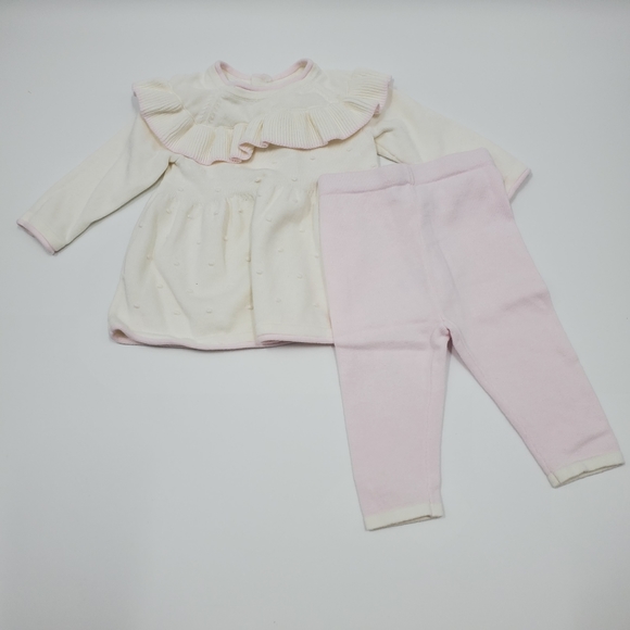 Edgehill Collection Other - Edgehill Collection Pink White Sweater Dress Matching Pants Set Cottagecore